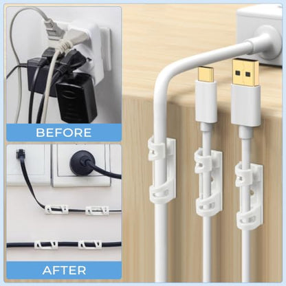VIPMOON 70Pcs Self Adhesive Bendable Cable Clips, Screw Mountable Wire Organizer, Wire Management Clips for Car Desk Home Office TV PC Ethernet Cables, Fits 5-7mm Diameter Cables, White - color: M - White