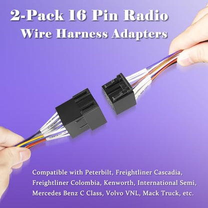16 Pin Radio Wire Harness Adapter Male & Female - Fit for Freightliner 2004-2021, for Volvo 2004-2016, for Peterbilt 2006-2018, for Kenworth Stereo 2008-2020 (2-Pack)