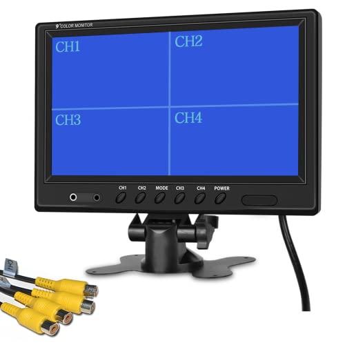 Hikity 9 Inch Backup Camera Monitor Only Quad Split Screen - size: 9 Inch+Control Line