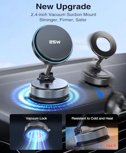 Beeasy 25W Qi2.2 MagSafe Car Mount Charger Built-in Cooling Fan, Upgraded Vacuum Suction Cup 360° Rotation, Magnetic Wireless Car Charger with 63W Adapter for iPhone 17 16 Pro Max Samsung S26 Ultra