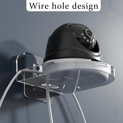 4 Pack Adhesive Security Camera Wall Mount, Universal Transparent Monitor Wall Mount Brackets with Cable Clips Versatile Surveillance Holder Self Adhesive Small Walls Shelf for Bedroom Kitchen Living