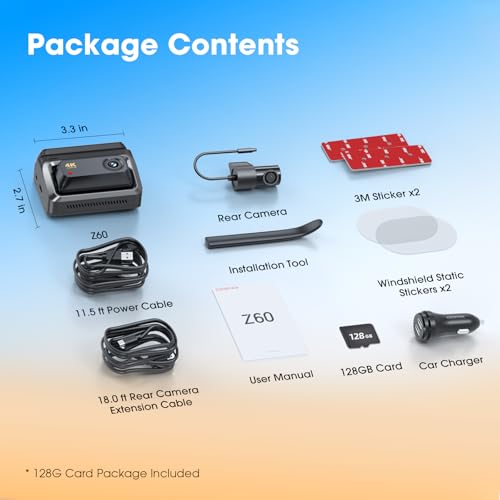 DDPAI Z60 4K+1080P Dual Dash Cam, Night Vision, 32GB eMMC+128GB Card