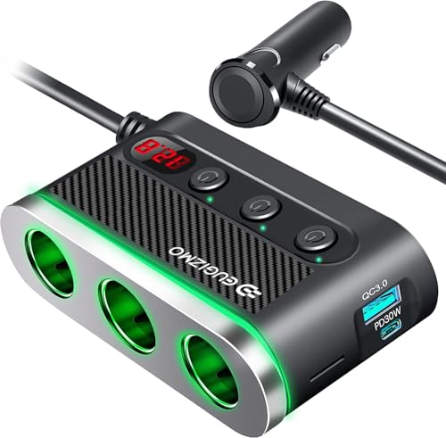 Eugizmo 200W Cigarette Lighter Splitter 3 Socket, Type-C PD 30W and QC3.0