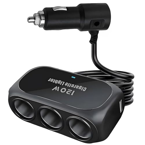 120W 3 Socket Car Cigarette Lighter Adapter,3 Socket Splitter with 2 USB Ports,12V/24V Universal Multi-Port Car Charger with 6-Layer Safety & LED Indicator for Dash Cam GPS Phone Truck SUV