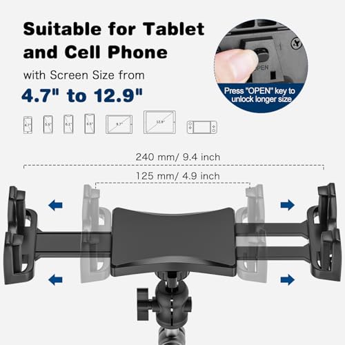 Tablet Mount, Car Tablet Holder Heavy Duty Super Suction Cup/Adhesive Base iPad Stand for Dash Windshield Wall Vehicle Desk, 360° Metal Bracket for 4.7-12.9" iPad Pro/Air/Mini/Galaxy