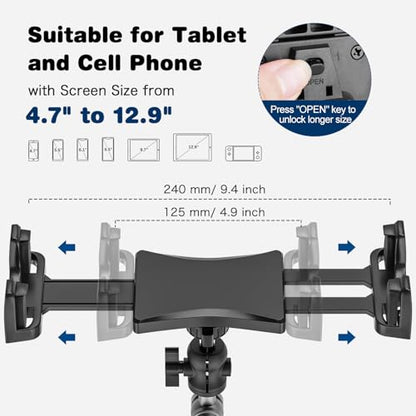 Tablet Mount, Car Tablet Holder Heavy Duty Super Suction Cup/Adhesive Base iPad Stand for Dash Windshield Wall Vehicle Desk, 360° Metal Bracket for 4.7-12.9" iPad Pro/Air/Mini/Galaxy