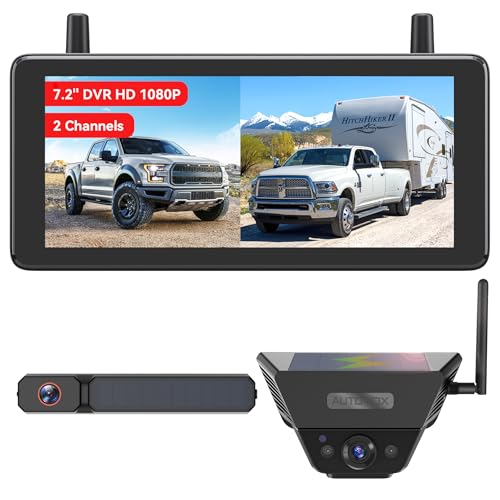 AUTO-VOX 2 Solar Wireless Backup Camera System: 3-Min Quick Installation - size: 7.2" 2-Solar Dual Cam