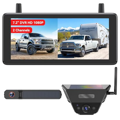AUTO-VOX 2 Solar Wireless Backup Camera System: 3-Min Quick Installation - size: 7.2" 2-Solar Dual Cam