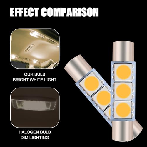 10 PCS T6 5050 Car LED Sun Visor Lights, 28MM 12V 300LM Super Bright Waterproof Vehicle Reading Light Bulb Replacement, Universal Automotive Roof Light Accessories (Warm White Light) - color: Warm White Light
