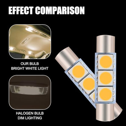 10 PCS T6 5050 Car LED Sun Visor Lights, 28MM 12V 300LM Super Bright Waterproof Vehicle Reading Light Bulb Replacement, Universal Automotive Roof Light Accessories (Warm White Light) - color: Warm White Light