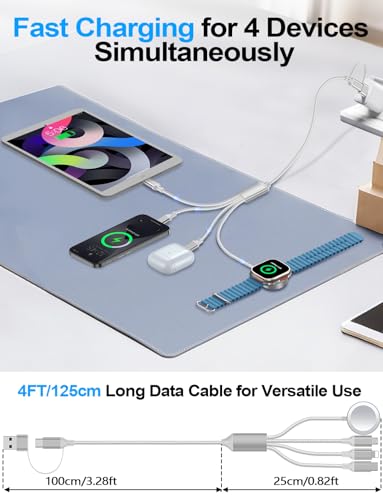 4-in-2 Multi Charging Cable for Apple Watch Charger/iPhone/Galaxy Charger - color: 2-White+White, size: 1.2M