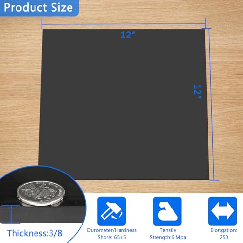 WochiTV Nitrile Rubber Sheet, 3/8" Thick x 12" Widex 12" Long, Buna-N Shore A65 Hardness NBR Pad, Fuel Oil Resistant Rubber Gasket Material, Ideal for Seals Bumpers DIY Projetcts - style: 3/8(.375") Thick