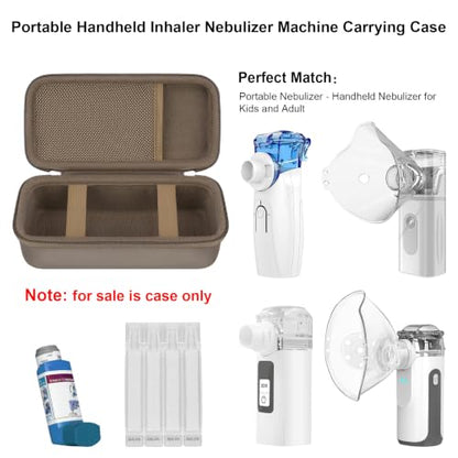 Elonbo Carrying Case Compatible with Portable Handheld Inhaler Nebulizer Machine for Adults and Kids, Asthma Inhaler/Handheld Atomizer Machine Hard Travel Bag, Mesh Pocket Fits Charging Cable, Brown - color: Brown