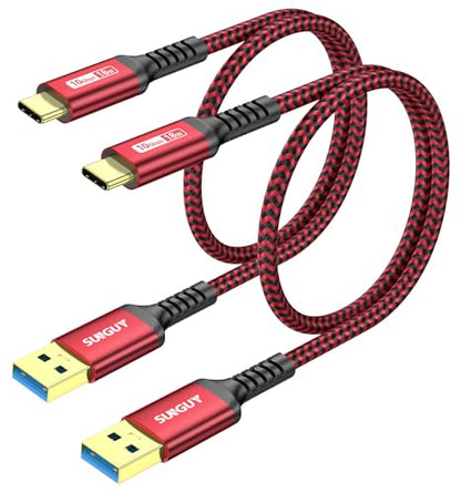 SUNGUY 10Gbps Android Auto USB C Cable, [2-Pack,1.5FT] 3A Fast Charging & Data Transfer USB C CarPlay Cable, Compatible with iPhone 17/16/15 Pro Max, Galaxy S22 S21 Note 20, Pixel 7 (Red) - color: Red, size: 1.5ft