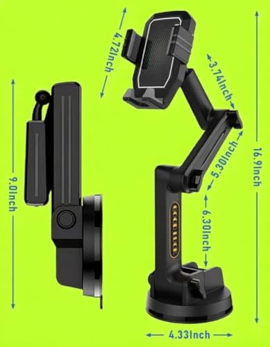 Truck Phone Holder Mount,Car Phone Holder,Dashboard Windshield Phone Holder 16.9 inch Long Arm,Super Suction Cup Compatible with Pickup Truck,Commercial Truck and All Phone