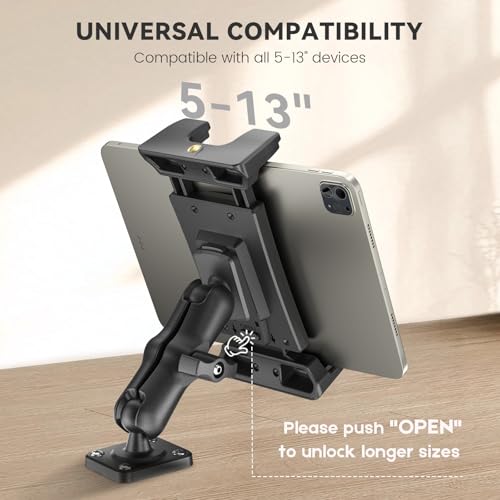 OHLPRO Car Tablet Holder - Heavy Duty Drill Base, Tablet Mount for Truck Compatible with iPad Samsung Tab 5"-13" Tablets and Phones, iPad Stand for Wall/Business/Vehicle/Desktop, etc.-4-inch Arm - size: 4-inch Arm