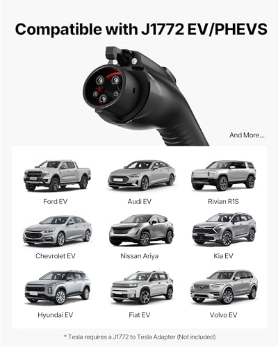 VEVOR Level 1 & Level 2 EV Charger, 16 Amp Portable Electric Vehicle Charger with 25 ft Cable, NEMA 6-20P Plug & 5-15 Adapter, J1772 Home Charging Station, LCD Display, IP66 Weatherproof