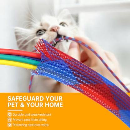 Braided Wire Loom Sleeve - Pet Proof Chew Resistant Cable Wrap, High Density Expandable Cable Sleeving for Automotive Wire Harness & PC Computer Case 16.4ft (Blue Red, 10mm (3/8")) - color: Blue Red, size: 10mm (3/8")