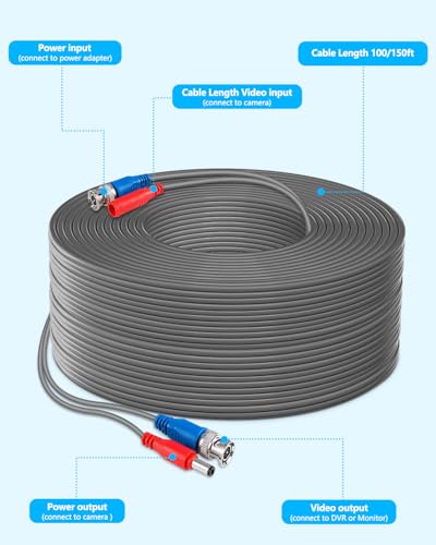 OOSSXX 4 Pack 30M/100ft All-in-One BNC Extension Video Power Cables - size: G-100Feet x 4