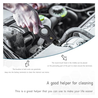Dickno Car Battery Terminal Cleaning Brush, 4 in 1 Anti-Rust Auto Battery Cleaner with Steel Wire, Universal Vehicle Battery Terminals Machine Parts Cleaning Tool Accessories (Black) - color: Black, size: 1 PC