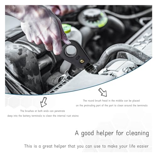 Dickno 2 PCS Car Battery Terminal Cleaning Brush, 4 in 1 Anti-Rust Auto Battery Cleaner with Steel Wire, Universal Vehicle Battery Terminals Machine Parts Cleaning Tool Accessories (Black) - color: Black, size: 2 PCS