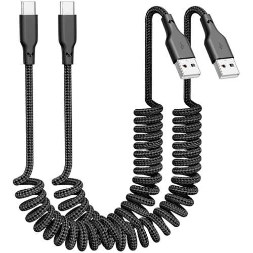 USB A to USB C Coiled CarPlay Cable Fast Charging [2-Pack, 3ft]