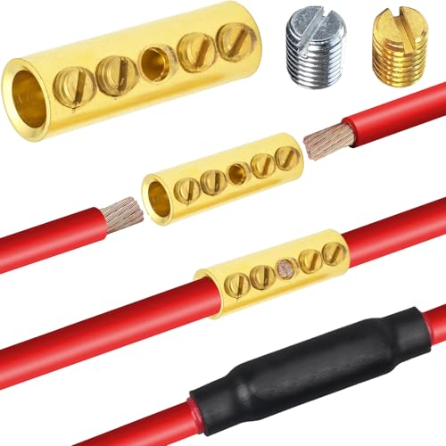12-10 Gauge Wire Butt Connectors 10 PCS Brass Mechanical Butt Splice Connectors Kit 12-10 AWG Mechanical Splices Screw Sleeve Connector 10 PCS Mechanical Splices & 3:1 Heat Shrink Tubes - color: Bare Brass