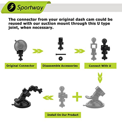 Sportway S10 Pro Dash Cam Mount, Suction Cup Dash Camera Mount Holder with 10+pcs Joints for Rove APEMAN CHORTAU Roav Nexar iiwey REXING Z-Edge Old Shark YI ... 98% Car Dash Cameras