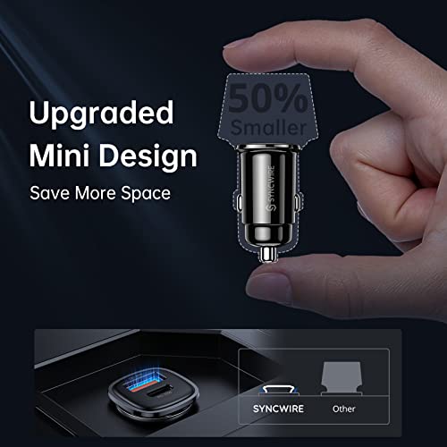 Syncwire USB C Car Charger 60W [PD 30W & QC 30W] Fast Charging USB Adapter with 5FT Type C Coiled Cable Compatible with iPhone 16/16 Plus/16 Pro/16 Pro Max/Galaxy S23/S22/ Google Pixel 7/7Pro