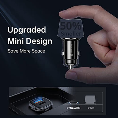 Syncwire USB C Car Charger 60W [PD 30W & QC 30W] Fast Charging USB Adapter with 5FT Type C Coiled Cable Compatible with iPhone 16/16 Plus/16 Pro/16 Pro Max/Galaxy S23/S22/ Google Pixel 7/7Pro