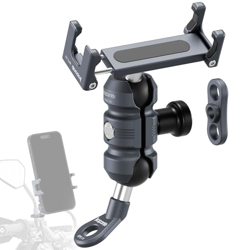 Motorcycle Phone Clip Kit, for 8-10mm Screw/Mirror Install, Anti-Theft Double Socket Arm/25mm Ball Top and Base, Suitable for Width of 2.56-3.74" Phone (KPS-04)
