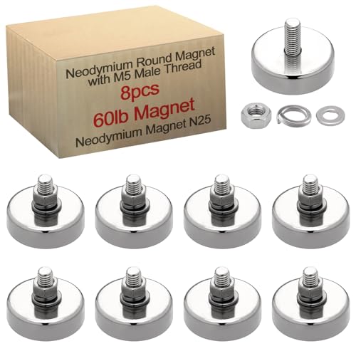 Flutesan 8pc Strong Round Mounting Magnet with Bolt, 0.98"-50lb-M5 Silver - color: Silver, size: 0.98in-60lb-m5