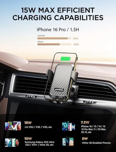 Wireless Car Charger, 15W Fast Charging Auto Clamping Car Charger Cell Phone Holder Mount Vent for iPhone 15 14 13 12 Mini Pro Max 11 XR XS X, Samsung Galaxy S23 Ultra S22 S21+ Note 20, etc - color: BLACK