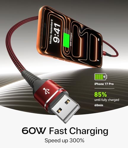 USB to USB C Cable Fast Charging 6FT, 2Pack USBA to USBC Cable for CarPlay - color: Red, size: 6FT, style: 60W USB A to USB C