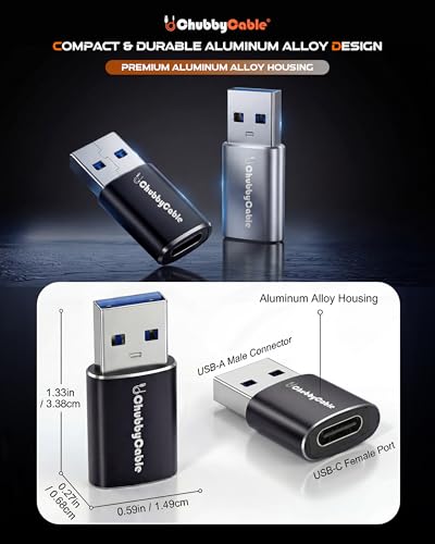 chubbycable USB to USB C Adapter USBC Female to A Male OTG Charger, 2 Pack