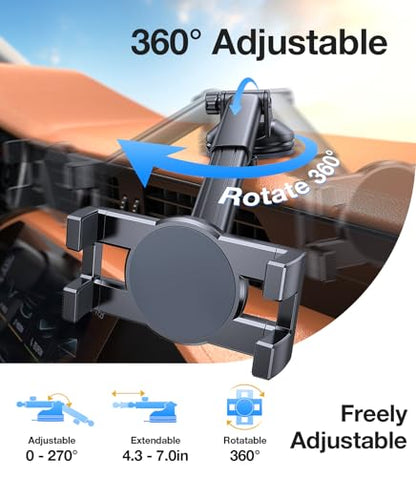 Tablet Holder for Car Mount for Tablet【Suction Cup】 360° Rotating iPad Mount for Truck Stand with Dash and Windshield, iPad Car Holder for All 4.7"-12.9" iPad Galaxy Tab, Road Trip Essentials