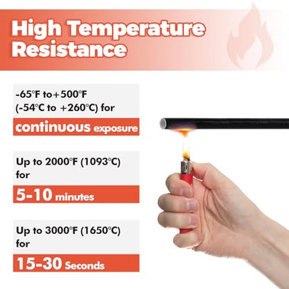 Silicone Wire Heat Shield Sleeve for Automotive, 1/2" I.D. x6.6FT, Black - color: Black, size: 1/2"-6.6ft