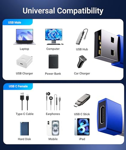 Syntech USB C to USB Adapter 3-Pack, Female to Male Converter, Aluminum - color: Blue