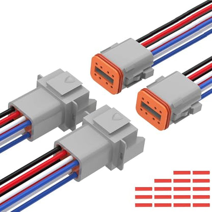 Deutsch 8 Pin Waterproof Connectors, 2Pairs 14 AWG Automotive Wiring Plug Kit for Truck, Boat, Car & LED Lights (8 Pin) - size: 8 Pin