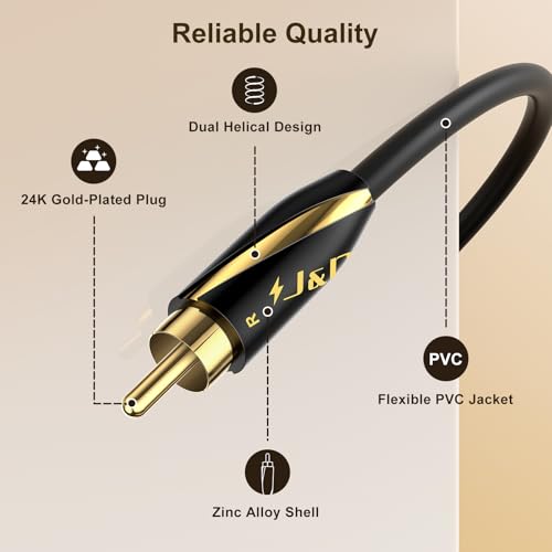 J&D Audiophiles RCA Cable, 24 AWG 2RCA Male to Male Stereo Interconnect Audio Cord, Gold-Plated Subwoofer Cable for Home Theater, HDTV, Amplifiers, Hi-Fi Systems, Speakers, 9 Feet/2.7 Meter - size: 9 Feet
