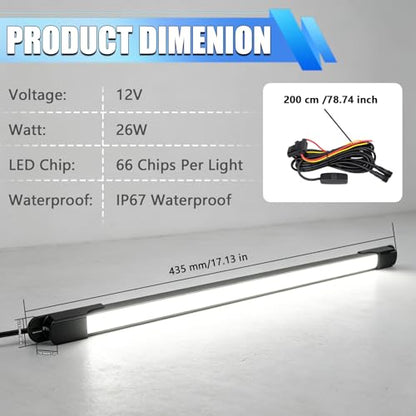 LED Truck Bed Lights with On/Off Switch & Extension Wiring Kit, Waterproof 6000K White 132 LEDs Cargo Pickup Truck Bed Lighting Strip for Truck Pickup SUV Cargo Van RV Boat, 2 PCS