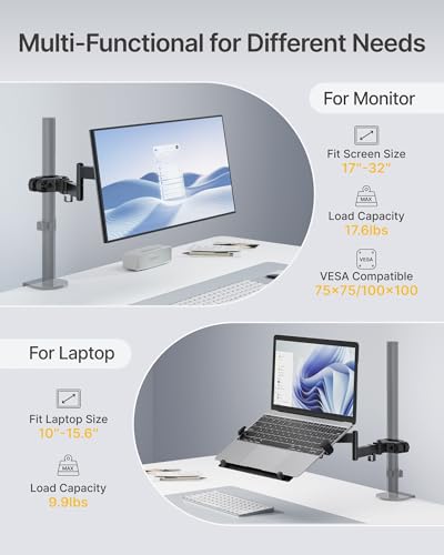 monTEK 2-in-1 Pole Mount, Laptop Tray & Monitor Arm for 10–32" Screens - size: for Laptop