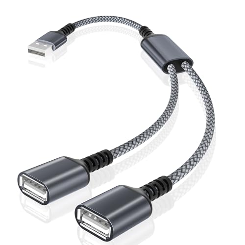 Basesailor USB Splitter 1 in 2 Out 1FT,USB A Male to Double Female Adapter - color: 1 in 2 out（Gray）, size: 1FT(0.3M)