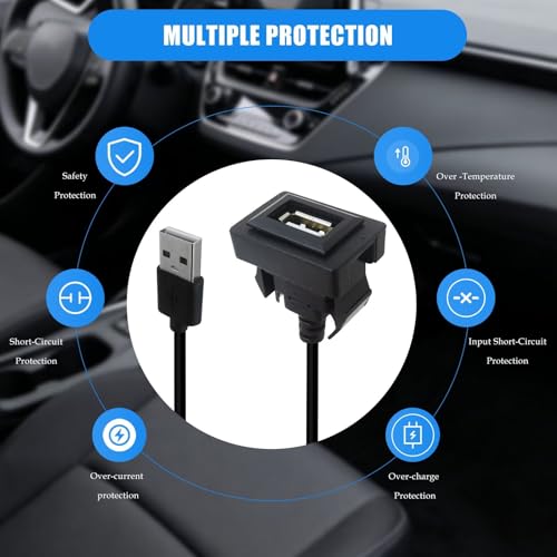 Advanced USB Port Car Charger for Toyota - Male to Female USB Power Socket Adapter, 34x23mm Flush Mount