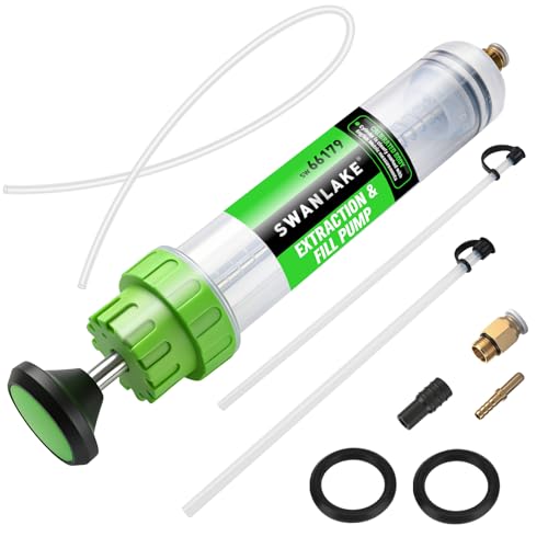SWANLAKE 200cc Fluid Extractor & Fill Pump, Automotive Fluid Pump Extractor, Oil Change Pumps with 23'' Long Hose, 2PCS 12'' Extension Tubes, Suction Pumps for Lawn Mowers Cars - color: 200ML with Hose Green