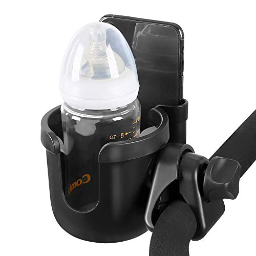 Accmor Stroller Cup Holder with Phone Holder, Bike Cup Holder, Universal Cup Holder for Uppababy Nuna Strollers, 2-in-1 Drinks Holder for Walker, Wheelchair, Scooter - color: All Black & All Black