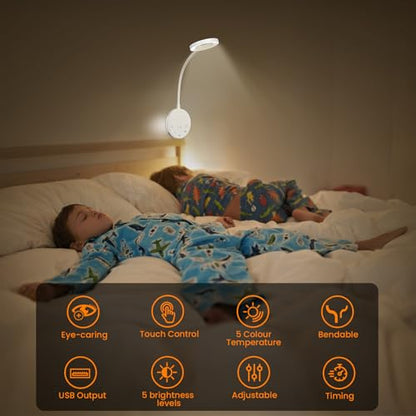 Wall Mounted Reading Light,Headboard Reading Lamp with 5 Color Temperature &5 Dimming,360°Flexible Gooseneck,USB Output, Night Light&Timer Function- Perfect for Reading in Bed (White 2 PCS) - color: White 2 PCS