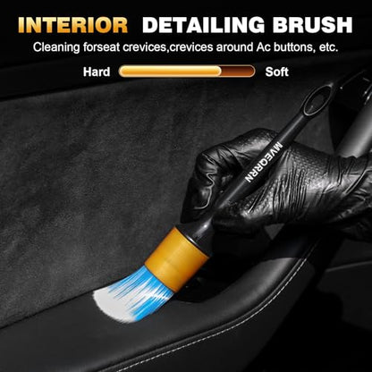 MVEQRRN 7PCS Car Detailing Brush Set,Boars Hair Detail Brush Kit(Gold) - color: 7PCS detailing brush gold