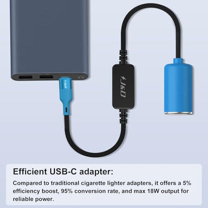 J&D USB C Male to 12V Car Cigarette Lighter Socket Female Converter Cable, 12V 18W Power Cable for Dash Cam, GPS, Car LED Light Strips, Blue, 5 ft - color: Blue, size: 5 ft