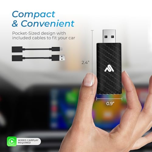 AutoSky Wireless CarPlay Adapter 2025 Pro Edition - Fastest and Most Compact Wireless CarPlay Adapter Factory Wired CarPlay Cars – USB-A and USB-C Cables – Wired CarPlay Required - OTA Updates.